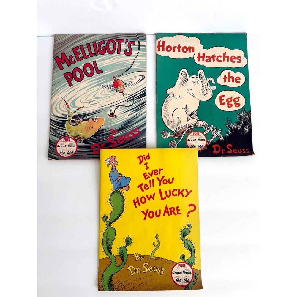 Dr. Seuss Lot Of 3 Crest 1975 Giveaway Books McElligot's Pool, Horton, How Lucky